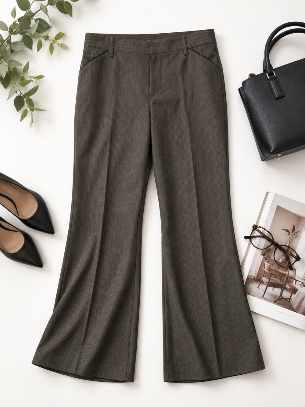 Gap Perfect Trouser Women’s Size 8L Brown Gray Pinstripe